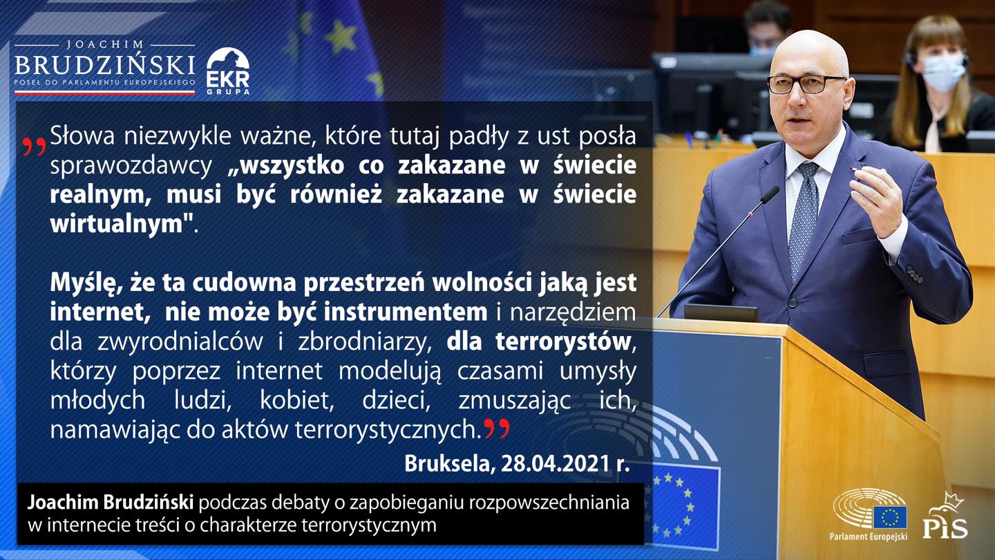 W Parlamencie Europejskim dyskutowaliśmy o zapobieganiu rozpowszechniania treści o charakterze terrorystycznym